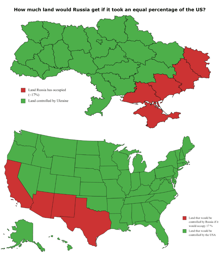 Eşit bir oranda Amerika’nın topraklarından alınsa Rusya ne kadar arazi kazanır?