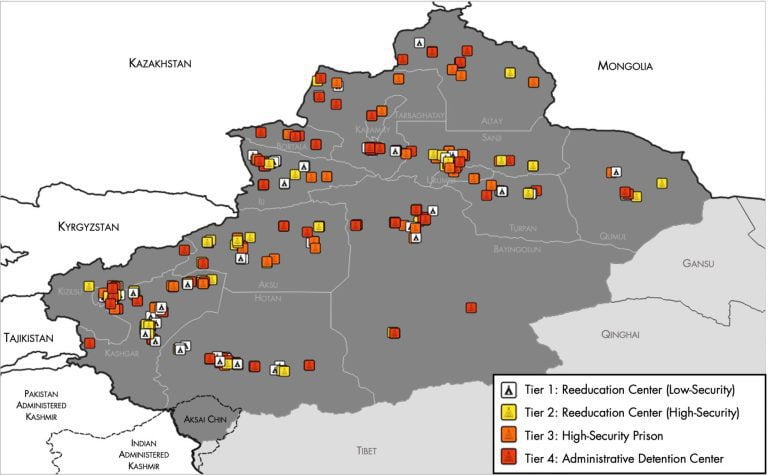 Uygur İçin Şüpheli CCP İnternment Kampları Haritası  (54 karakter)